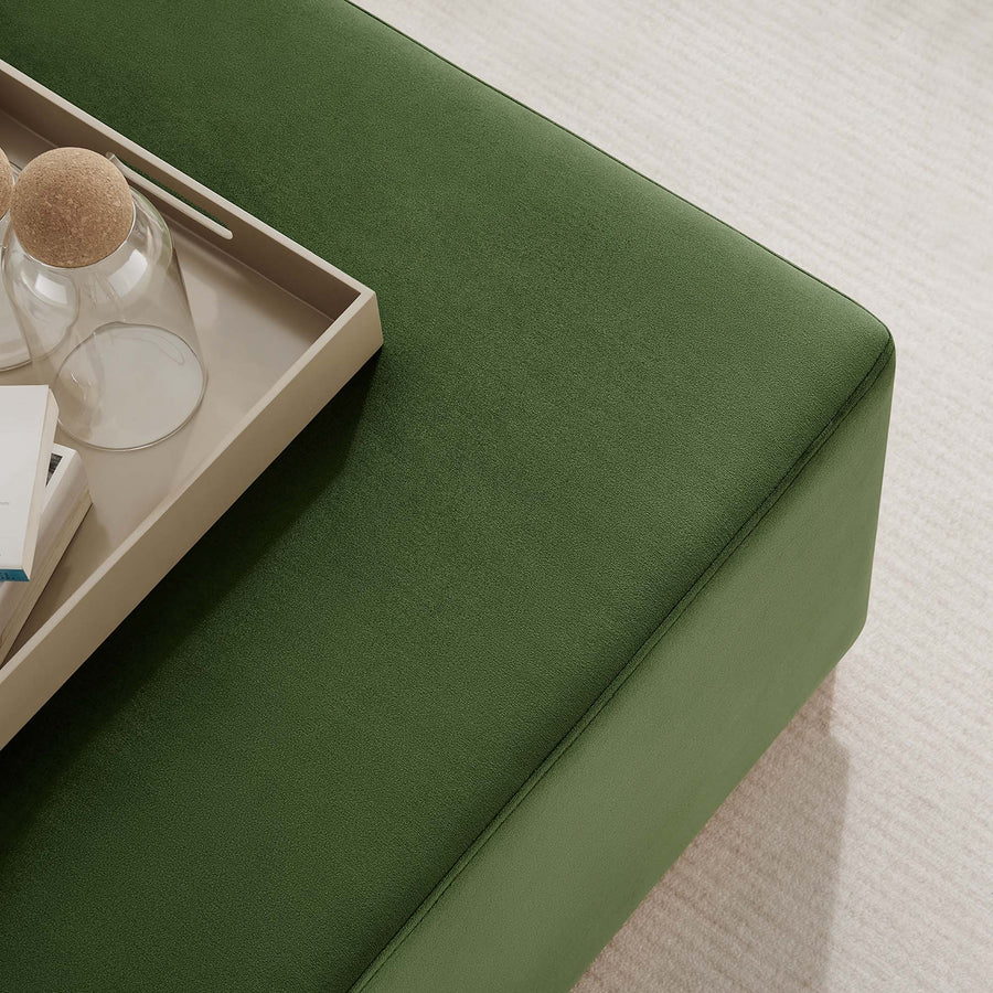 Maple Large 28" Square Performance Velvet Upholstered Ottoman in Moss Green Natural
