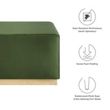 Maple Large 28" Square Performance Velvet Upholstered Ottoman in Moss Green Natural