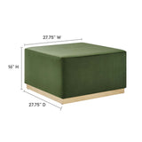 Maple Large 28" Square Performance Velvet Upholstered Ottoman in Moss Green Natural