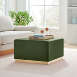 Maple Large 28" Square Performance Velvet Upholstered Ottoman in Moss Green Natural