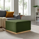 Maple Large 28" Square Performance Velvet Upholstered Ottoman in Moss Green Natural