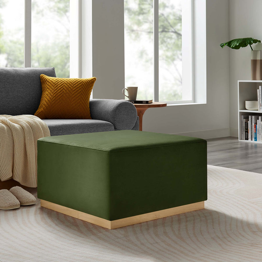 Maple Large 28" Square Performance Velvet Upholstered Ottoman in Moss Green Natural