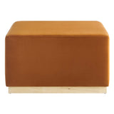 Maple Large 28" Square Performance Velvet Upholstered Ottoman in Rust Natural