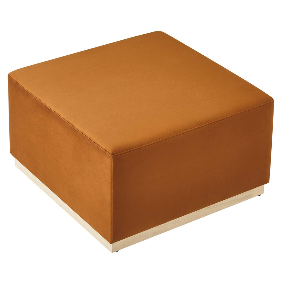 Maple Large 28" Square Performance Velvet Upholstered Ottoman in Rust Natural