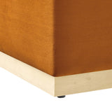 Maple Large 28" Square Performance Velvet Upholstered Ottoman in Rust Natural