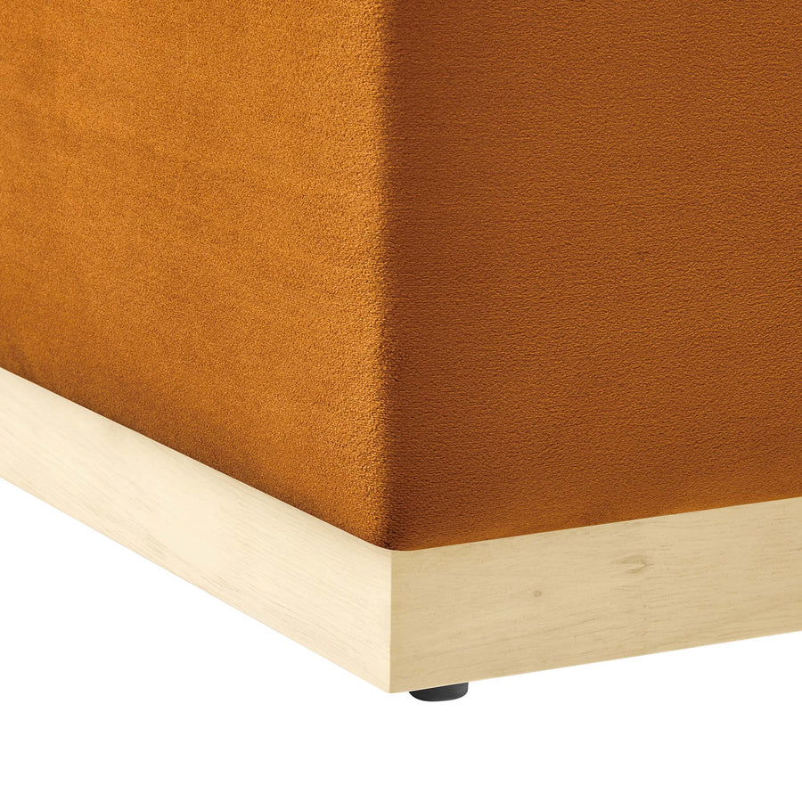 Maple Large 28" Square Performance Velvet Upholstered Ottoman in Rust Natural