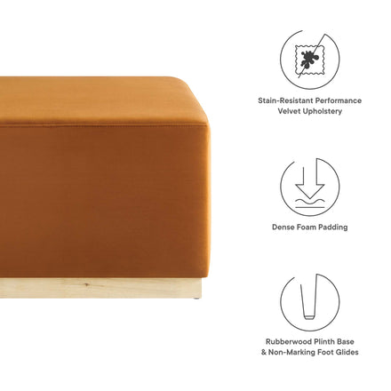 Tilden Large 28" Square Performance Velvet Upholstered Ottoman in Rust Natural
