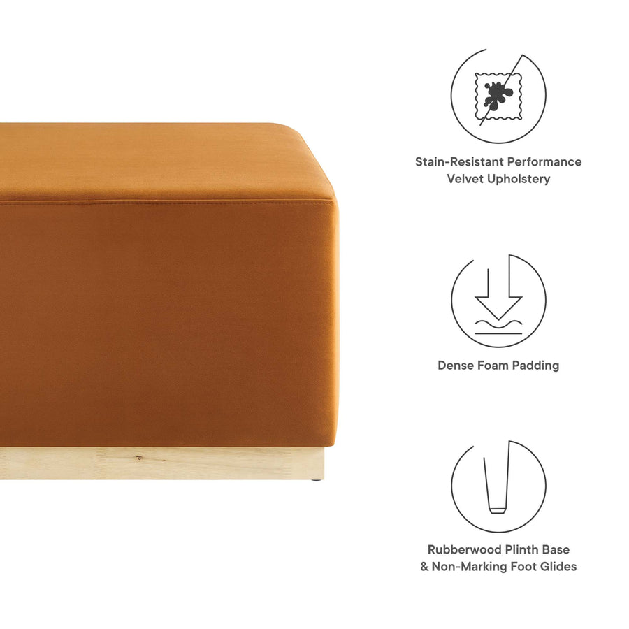 Maple Large 28" Square Performance Velvet Upholstered Ottoman in Rust Natural