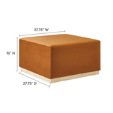 Maple Large 28" Square Performance Velvet Upholstered Ottoman in Rust Natural