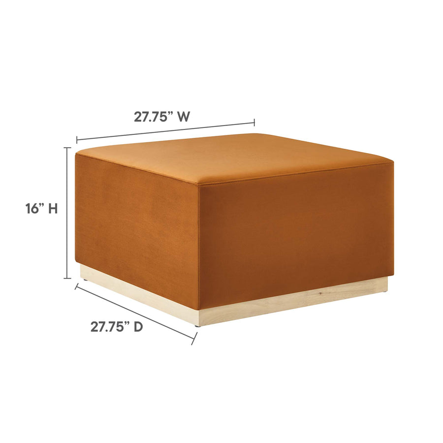 Maple Large 28" Square Performance Velvet Upholstered Ottoman in Rust Natural