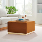 Maple Large 28" Square Performance Velvet Upholstered Ottoman in Rust Natural