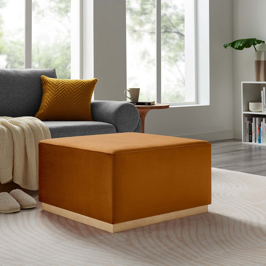 Maple Large 28" Square Performance Velvet Upholstered Ottoman in Rust Natural