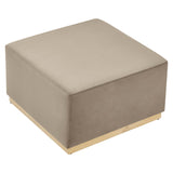 Maple Large 28" Square Performance Velvet Upholstered Ottoman in Taupe Natural