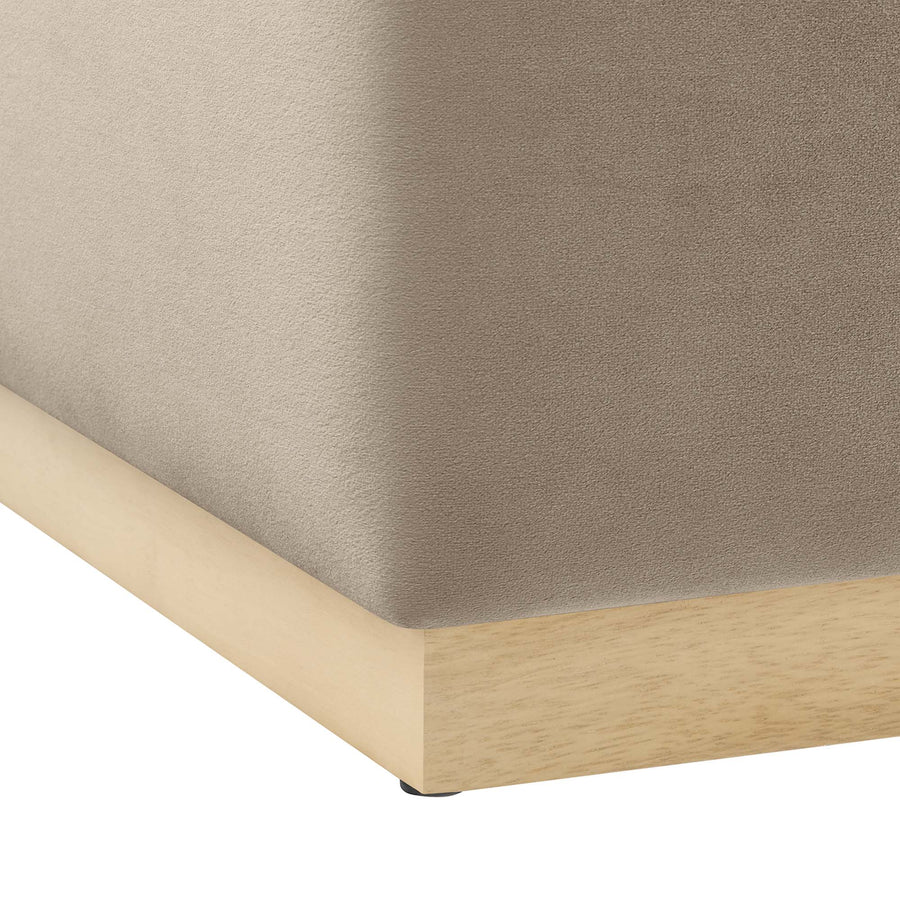 Maple Large 28" Square Performance Velvet Upholstered Ottoman in Taupe Natural