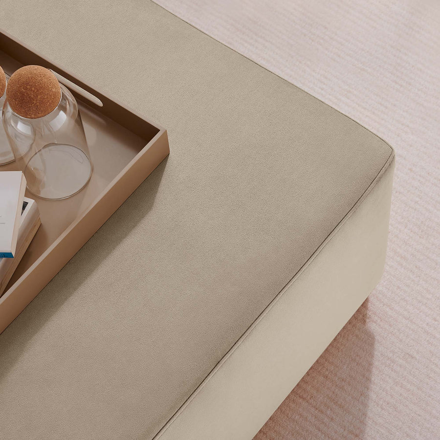 Maple Large 28" Square Performance Velvet Upholstered Ottoman in Taupe Natural