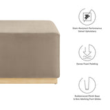 Maple Large 28" Square Performance Velvet Upholstered Ottoman in Taupe Natural