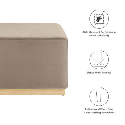 Tilden Large 28" Square Performance Velvet Upholstered Ottoman in Taupe Natural