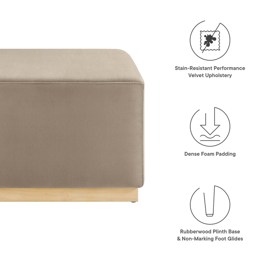 Maple Large 28" Square Performance Velvet Upholstered Ottoman in Taupe Natural