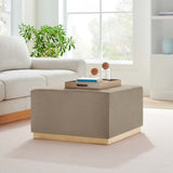Maple Large 28" Square Performance Velvet Upholstered Ottoman in Taupe Natural