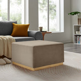 Maple Large 28" Square Performance Velvet Upholstered Ottoman in Taupe Natural