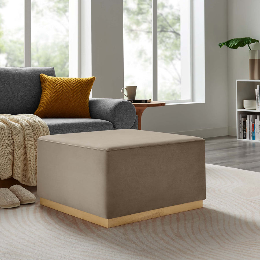 Maple Large 28" Square Performance Velvet Upholstered Ottoman in Taupe Natural