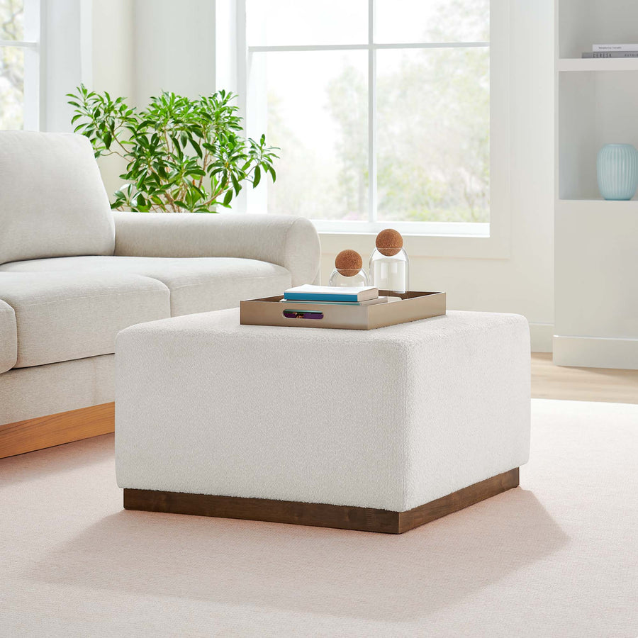 Maple Large 28" Square Boucle Upholstered Ottoman in Cloud Walnut