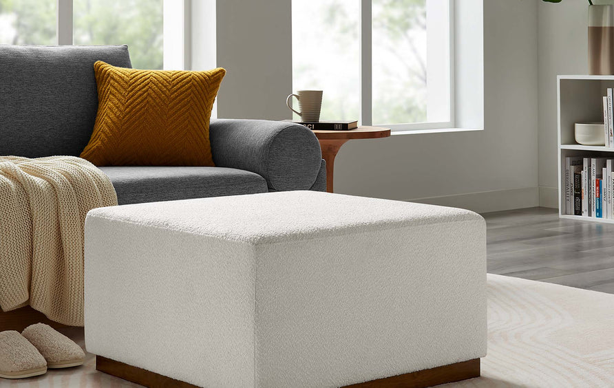 Maple Large 28" Square Boucle Upholstered Ottoman in Cloud Walnut