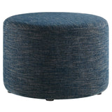 Oren Large 23" Round Woven Heathered Fabric Upholstered Ottoman in Heathered Weave Azure