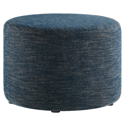 Callum Large 23" Round Woven Heathered Fabric Upholstered Ottoman by Furniture For America