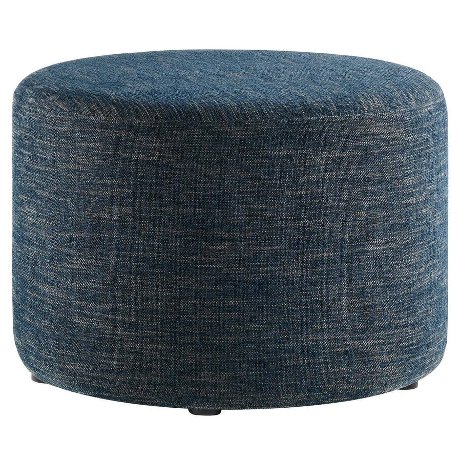 Oren Large 23" Round Woven Heathered Fabric Upholstered Ottoman in Heathered Weave Azure