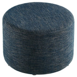 Oren Large 23" Round Woven Heathered Fabric Upholstered Ottoman in Heathered Weave Azure