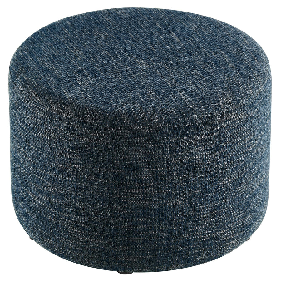 Oren Large 23" Round Woven Heathered Fabric Upholstered Ottoman in Heathered Weave Azure