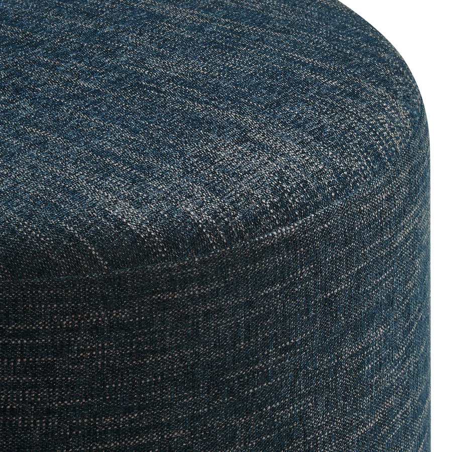 Oren Large 23" Round Woven Heathered Fabric Upholstered Ottoman in Heathered Weave Azure