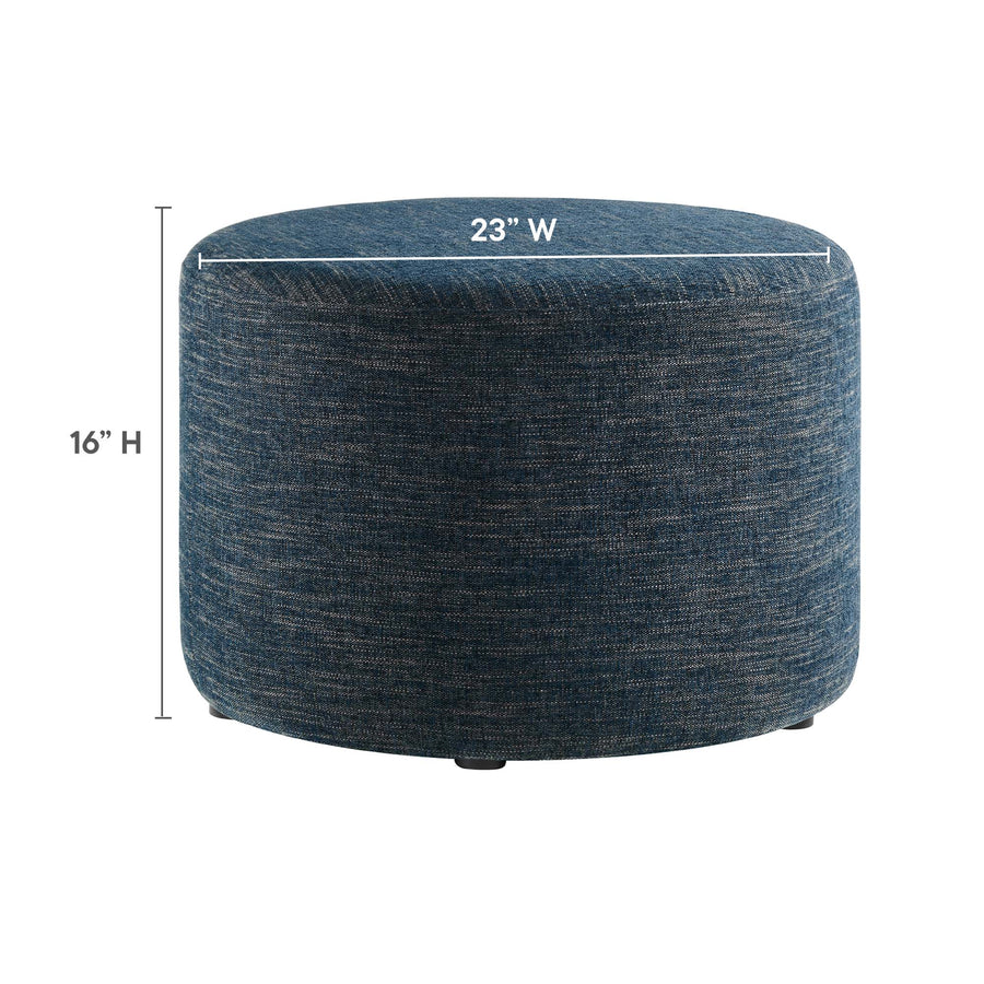 Oren Large 23" Round Woven Heathered Fabric Upholstered Ottoman in Heathered Weave Azure