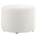Oren Large 23" Round Woven Heathered Fabric Upholstered Ottoman in Heathered Weave Ivory