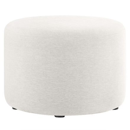 Callum Large 23" Round Woven Heathered Fabric Upholstered Ottoman in Heathered Weave Ivory