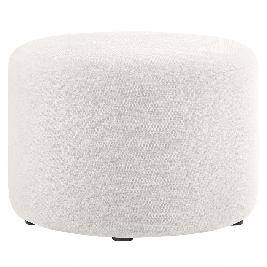 Oren Large 23" Round Woven Heathered Fabric Upholstered Ottoman in Heathered Weave Ivory