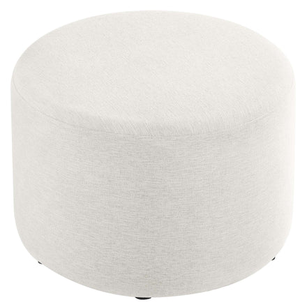 Callum Large 23" Round Woven Heathered Fabric Upholstered Ottoman in Heathered Weave Ivory