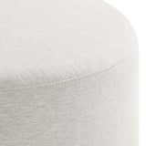 Oren Large 23" Round Woven Heathered Fabric Upholstered Ottoman in Heathered Weave Ivory