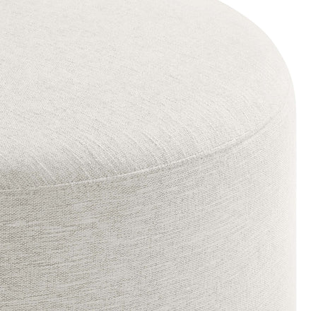 Callum Large 23" Round Woven Heathered Fabric Upholstered Ottoman in Heathered Weave Ivory