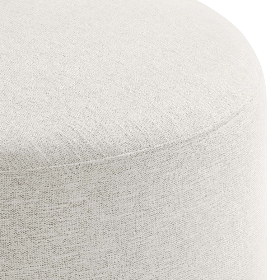 Oren Large 23" Round Woven Heathered Fabric Upholstered Ottoman in Heathered Weave Ivory