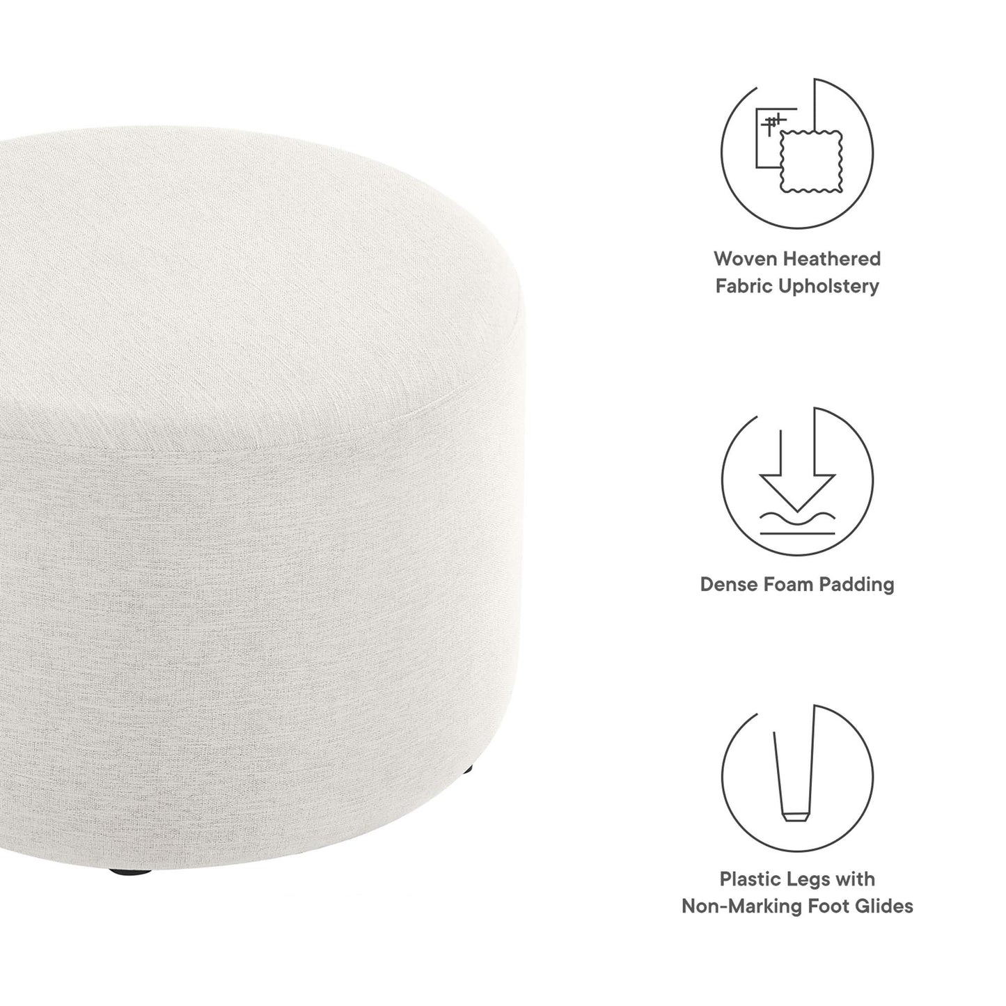 Callum Large 23" Round Woven Heathered Fabric Upholstered Ottoman by Furniture For America