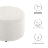 Oren Large 23" Round Woven Heathered Fabric Upholstered Ottoman in Heathered Weave Ivory