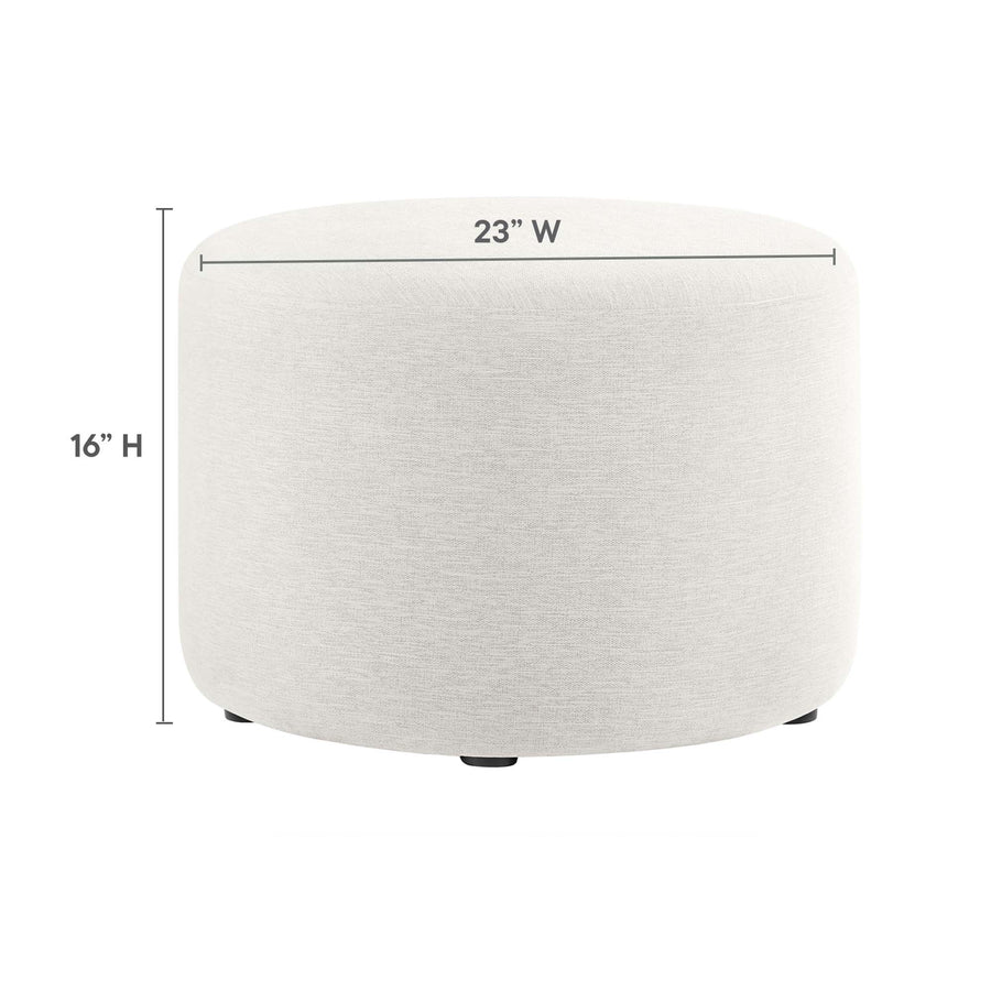 Oren Large 23" Round Woven Heathered Fabric Upholstered Ottoman in Heathered Weave Ivory
