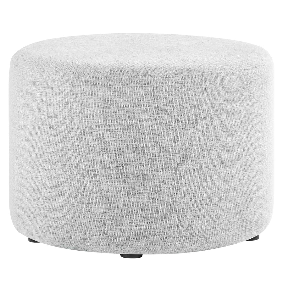 Oren Large 23" Round Woven Heathered Fabric Upholstered Ottoman in Heathered Weave Light Gray