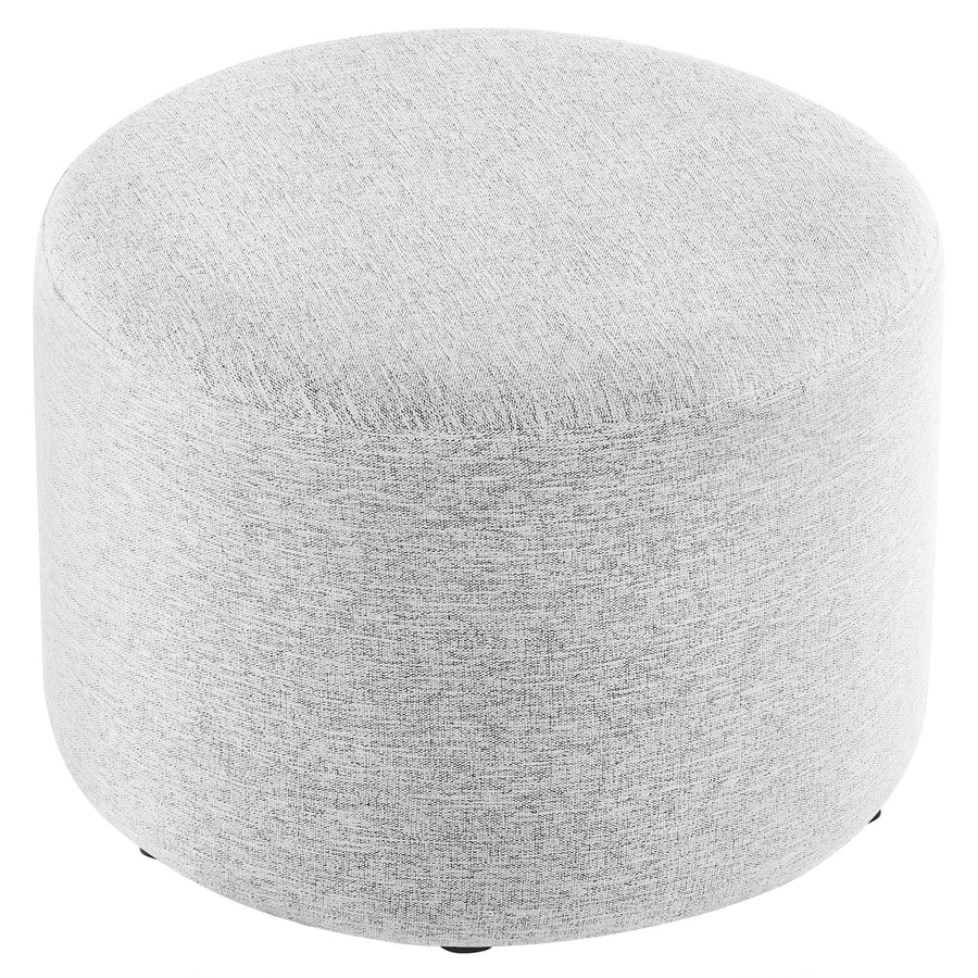 Oren Large 23" Round Woven Heathered Fabric Upholstered Ottoman in Heathered Weave Light Gray