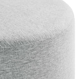 Oren Large 23" Round Woven Heathered Fabric Upholstered Ottoman in Heathered Weave Light Gray