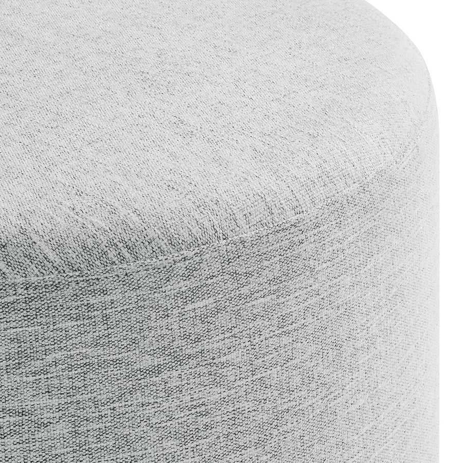 Oren Large 23" Round Woven Heathered Fabric Upholstered Ottoman in Heathered Weave Light Gray