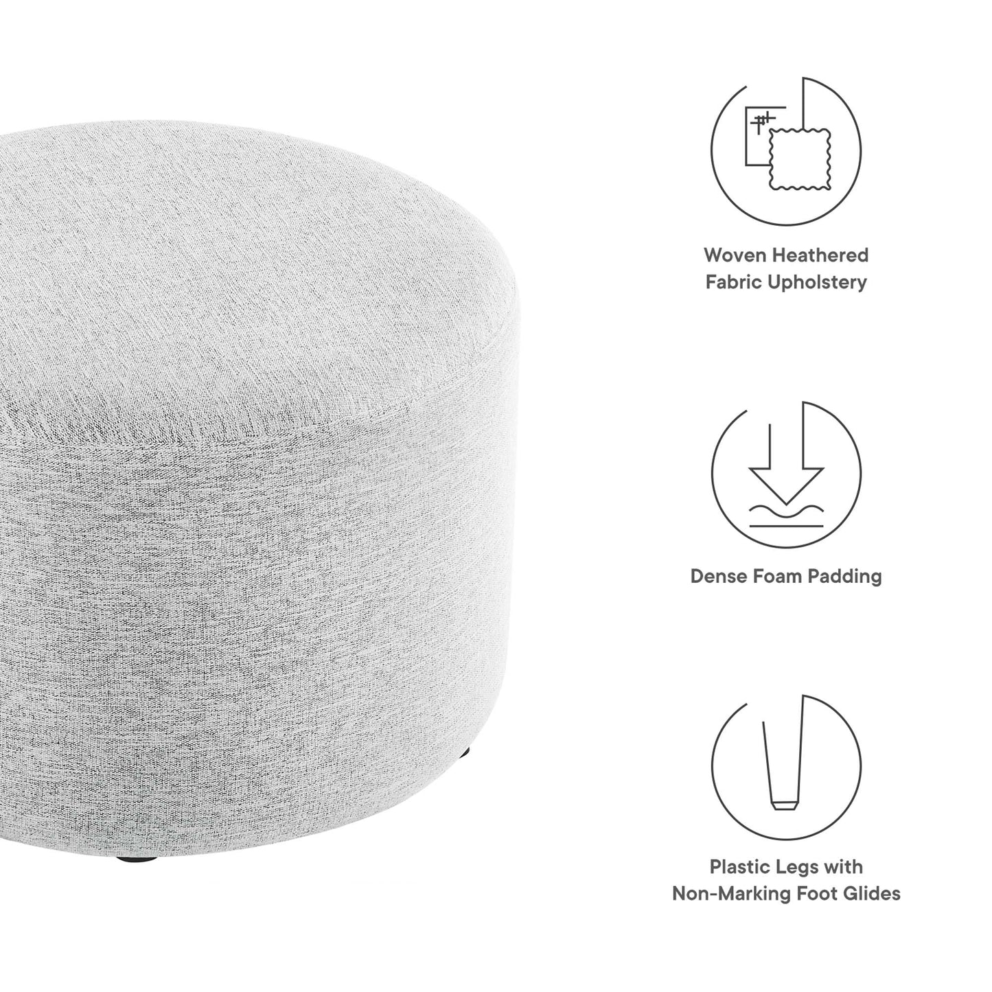 Callum Large 23" Round Woven Heathered Fabric Upholstered Ottoman by Furniture For America