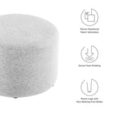 Oren Large 23" Round Woven Heathered Fabric Upholstered Ottoman in Heathered Weave Light Gray